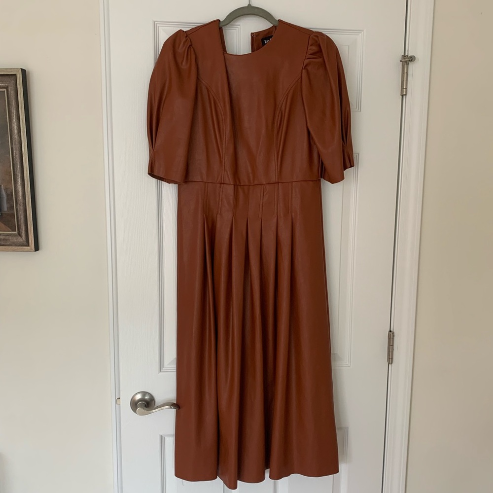 Anthropologie En Saison Brown Faux Leather Maxi Dress Midi